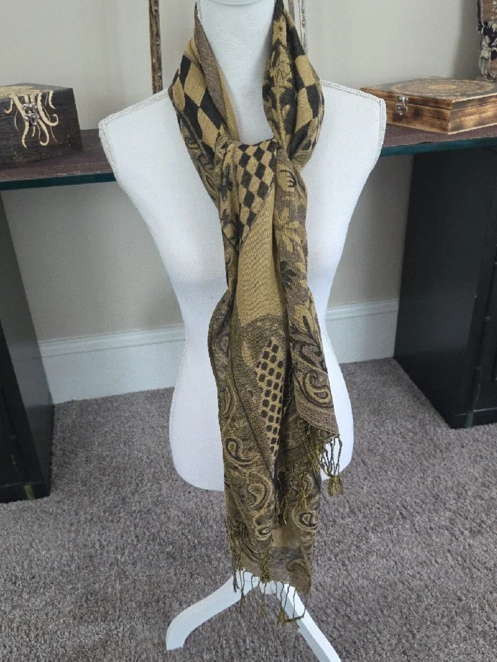 Paisley & Floral Woven Fringe Scarf